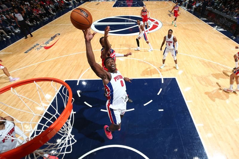 WASHINGTON, DC -? NOVEMBER 17: Jalen Duren #0 of the Detroit Pistons rebounds the ball during the game against the Washington Wizards on November 17, 2024 at Capital One Arena in Washington, DC. NOTE TO USER: User expressly acknowledges and agrees that, by downloading and or using this Photograph, user is consenting to the terms and conditions of the Getty Images License Agreement. Mandatory Copyright Notice: Copyright 2024 NBAE (Photo by Stephen Gosling/NBAE via Getty Images)