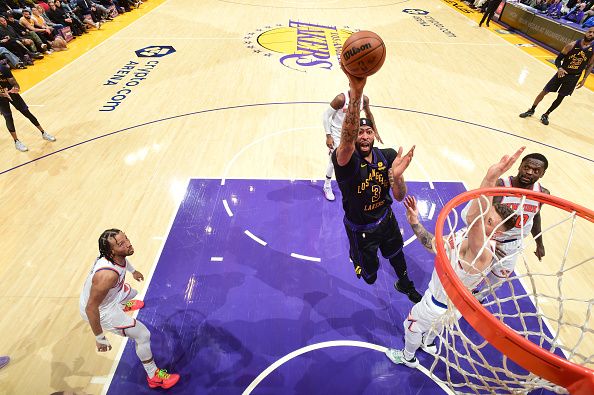 LOS ANGELES, CA - DECEMBER 18:  Anthony Davis #3 of the Los Angeles Lakers goes to the basket during the game on December 18, 2023 at Crypto.Com Arena in Los Angeles, California. NOTE TO USER: User expressly acknowledges and agrees that, by downloading and/or using this Photograph, user is consenting to the terms and conditions of the Getty Images License Agreement. Mandatory Copyright Notice: Copyright 2023 NBAE (Photo by Adam Pantozzi/NBAE via Getty Images)