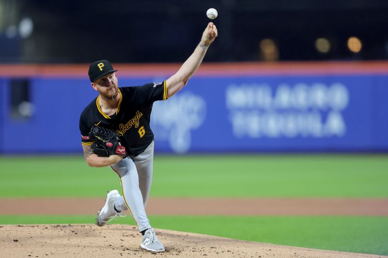 May 14, 2025; New York City, New York, USA; Pittsburgh Pirates starting pitcher Bailey Falter (6) pitches against the New York Mets during the first inning at Citi Field. Mandatory Credit: Brad Penner-Imagn Images