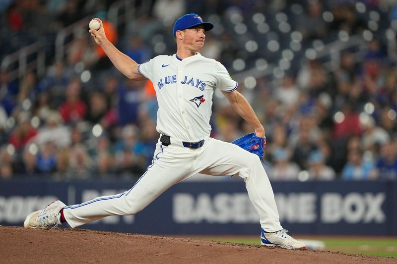 Jun 5, 2025; Toronto, Ontario, CAN; Toronto Blue Jays starting pitcher Chris Bassitt (40) to the Philadelphia Phillies during the second inning at Rogers Centre. Mandatory Credit: John E. Sokolowski-Imagn Images
