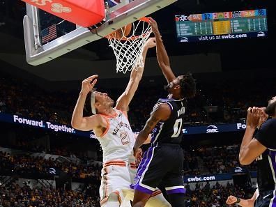 SAN ANTONIO, TX - NOVEMBER 17: Malik Monk #0 of the Sacramento Kings dunks the ball during the game against the San Antonio Spurs during the In-Season Tournament on November 17, 2023 at the Frost Bank Center in San Antonio, Texas. NOTE TO USER: User expressly acknowledges and agrees that, by downloading and or using this photograph, user is consenting to the terms and conditions of the Getty Images License Agreement. Mandatory Copyright Notice: Copyright 2023 NBAE (Photos by Michael Gonzales/NBAE via Getty Images)