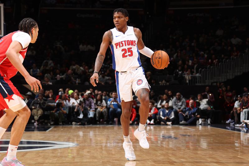 WASHINGTON, DC -? NOVEMBER 17: Marcus Sasser #25 of the Detroit Pistons dribbles the ball during the game against the Washington Wizards on November 17, 2024 at Capital One Arena in Washington, DC. NOTE TO USER: User expressly acknowledges and agrees that, by downloading and or using this Photograph, user is consenting to the terms and conditions of the Getty Images License Agreement. Mandatory Copyright Notice: Copyright 2024 NBAE (Photo by Stephen Gosling/NBAE via Getty Images)