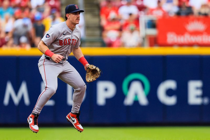 Jun 23, 2024; Cincinnati, Ohio, USA; Boston Red Sox second baseman Romy Gonzalez (23) prepares for the pitch in the third inning against the Cincinnati Reds at Great American Ball Park. Mandatory Credit: Katie Stratman-USA TODAY Sports