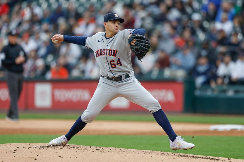 May 13, 2023; Chicago, Illinois, USA; Houston Astros relief pitcher Brandon Bielak (64) pitches against the Chicago White Sox during the first inning at Guaranteed Rate Field. Mandatory Credit: Kamil Krzaczynski-USA TODAY Sports