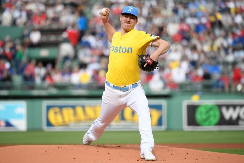 Apr 27, 2024; Boston, Massachusetts, USA; Boston Red Sox starting pitcher Josh Winckowski (25) pitches during the first inning against the Chicago Cubs at Fenway Park. Mandatory Credit: Bob DeChiara-USA TODAY Sports