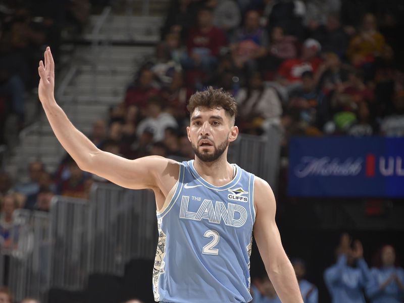 CLEVELAND, OH - NOVEMBER 17: Ty Jerome #2 of the Cleveland Cavaliers dribbles the ball during the game against the Charlotte Hornets on November 17, 2024 at Rocket Mortgage FieldHouse in Cleveland, Ohio. NOTE TO USER: User expressly acknowledges and agrees that, by downloading and/or using this Photograph, user is consenting to the terms and conditions of the Getty Images License Agreement. Mandatory Copyright Notice: Copyright 2024 NBAE (Photo by David Liam Kyle/NBAE via Getty Images)