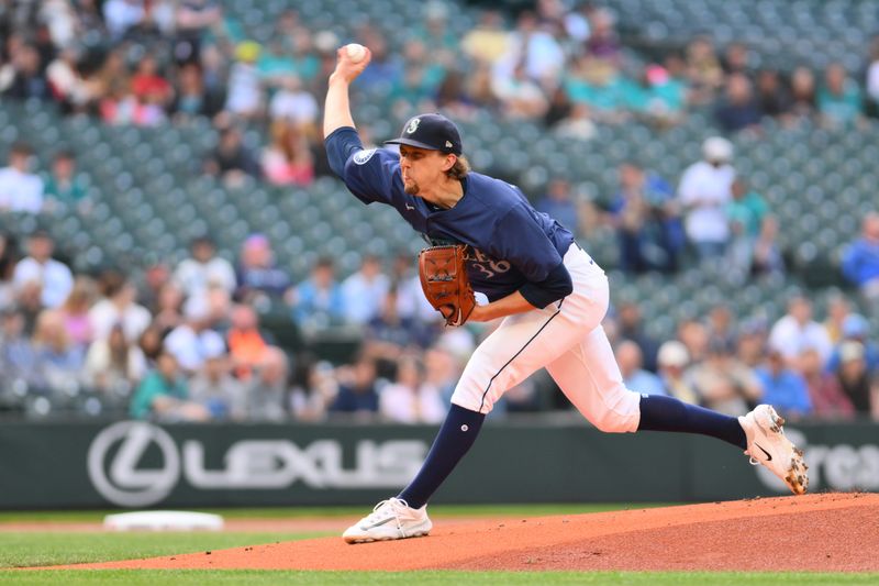 Jun 10, 2024; Seattle, Washington, USA; Seattle Mariners starting pitcher Logan Gilbert (36) pitches to the Chicago White Sox during the first inning at T-Mobile Park. Mandatory Credit: Steven Bisig-USA TODAY Sports