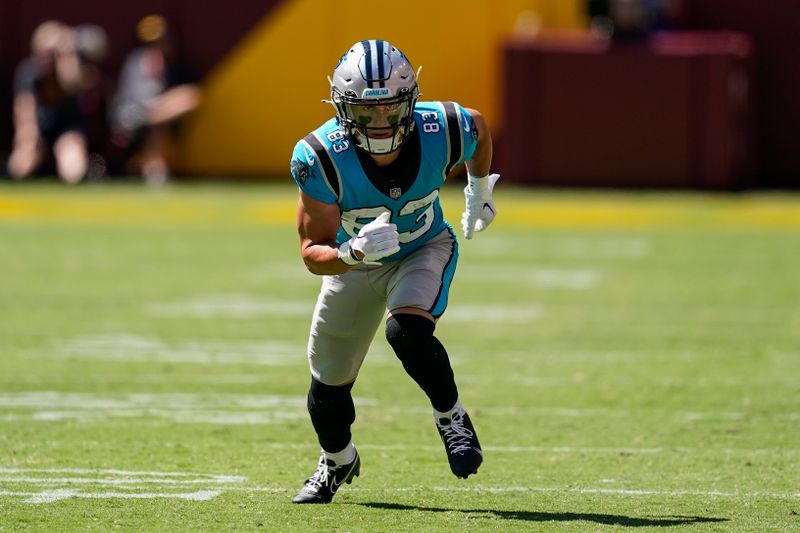 Carolina Panthers wide receiver Derek Wright (83) in action during the second half of an NFL preseason football game against the Washington Commanders, Saturday, Aug. 13, 2022, in Landover, Md. The Panthers won 23-21. (AP Photo/Alex Brandon)