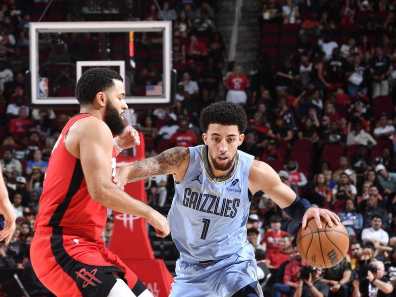 HOUSTON, TX - OCTOBER 25: Scotty Pippen Jr. #1 of the Memphis Grizzlies dribbles the ball during the game against the Houston Rockets on October 25, 2024 at the Toyota Center in Houston, Texas. NOTE TO USER: User expressly acknowledges and agrees that, by downloading and or using this photograph, User is consenting to the terms and conditions of the Getty Images License Agreement. Mandatory Copyright Notice: Copyright 2024 NBAE (Photo by Logan Riely/NBAE via Getty Images)