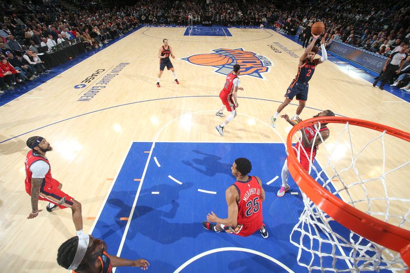 NEW YORK, NY - FEBRUARY 27:  Miles McBride #2 of the New York Knicks shoots the ball during the game  on February 27, 2024 at Madison Square Garden in New York City, New York.  NOTE TO USER: User expressly acknowledges and agrees that, by downloading and or using this photograph, User is consenting to the terms and conditions of the Getty Images License Agreement. Mandatory Copyright Notice: Copyright 2024 NBAE  (Photo by Nathaniel S. Butler/NBAE via Getty Images)