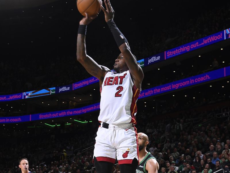 BOSTON, MA - DECEMBER 2: Terry Rozier #2 of the Miami Heat shoots a three point basket during the game against the Boston Celtics on December 2, 2024 at TD Garden in Boston, Massachusetts. NOTE TO USER: User expressly acknowledges and agrees that, by downloading and/or using this Photograph, user is consenting to the terms and conditions of the Getty Images License Agreement. Mandatory Copyright Notice: Copyright 2024 NBAE (Photo by Brian Babineau/NBAE via Getty Images)