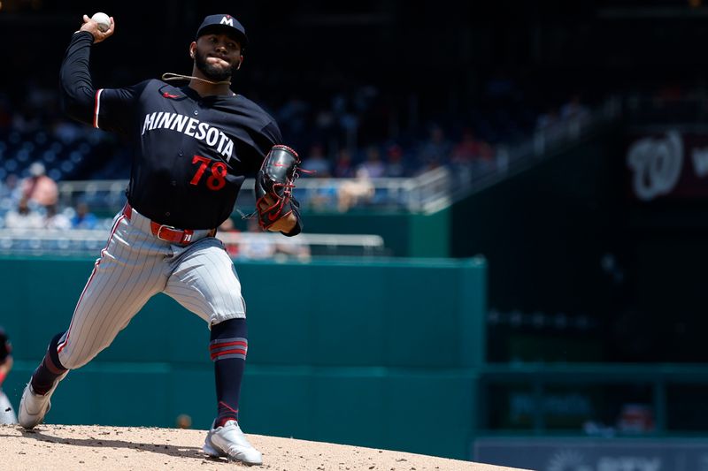 May 22, 2024; Washington, District of Columbia, USA; Minnesota Twins starting pitcher Simeon Woods Richardson (78) pitches against the Washington Nationals during the first inning at Nationals Park. Mandatory Credit: Geoff Burke-USA TODAY Sports