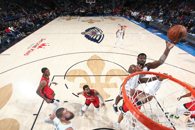 NEW ORLEANS, LA - FEBRUARY 22: Zion Williamson #1 of the New Orleans Pelicans shoots the ball during the game against the Houston Rockets on February 22, 2024 at the Smoothie King Center in New Orleans, Louisiana. NOTE TO USER: User expressly acknowledges and agrees that, by downloading and or using this Photograph, user is consenting to the terms and conditions of the Getty Images License Agreement. Mandatory Copyright Notice: Copyright 2024 NBAE (Photo by Layne Murdoch Jr./NBAE via Getty Images)