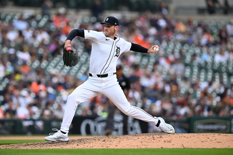 Jun 9, 2024; Detroit, Michigan, USA;  Detroit Tigers pitcher Joey Wentz (43) throws a pitch against the Milwaukee Brewers in the eighth inning at Comerica Park. Mandatory Credit: Lon Horwedel-USA TODAY Sports