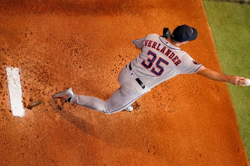 Aug 16, 2023; Miami, Florida, USA;  Houston Astros starting pitcher Justin Verlander (35) warms up in the bull pen prior to a game against the Miami Marlins at loanDepot Park. Mandatory Credit: Rich Storry-USA TODAY Sports