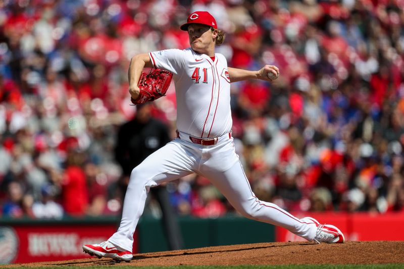 Apr 7, 2024; Cincinnati, Ohio, USA; Cincinnati Reds starting pitcher Andrew Abbott (41) pitches against the New York Mets in the first inning at Great American Ball Park. Mandatory Credit: Katie Stratman-USA TODAY Sports