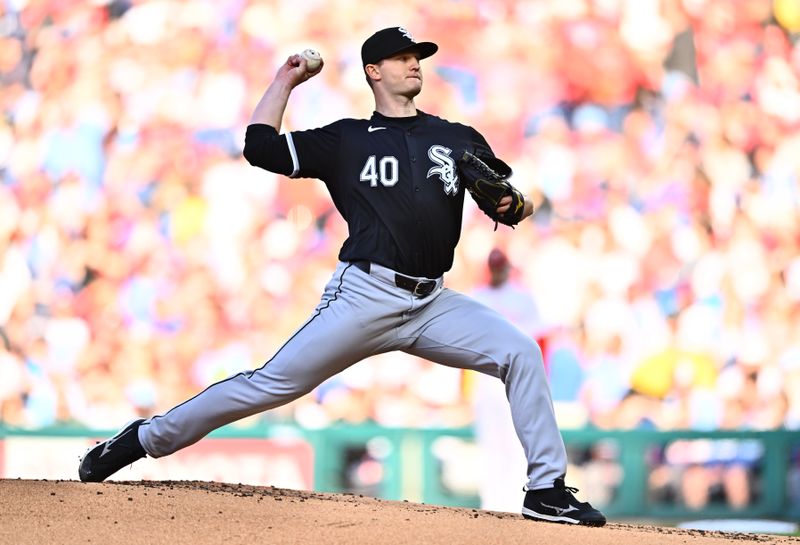 Apr 20, 2024; Philadelphia, Pennsylvania, USA; Chicago White Sox starting pitcher Michael Soroka (40) throws a pitch against the Philadelphia Phillies in the first inning at Citizens Bank Park. Mandatory Credit: Kyle Ross-USA TODAY Sports