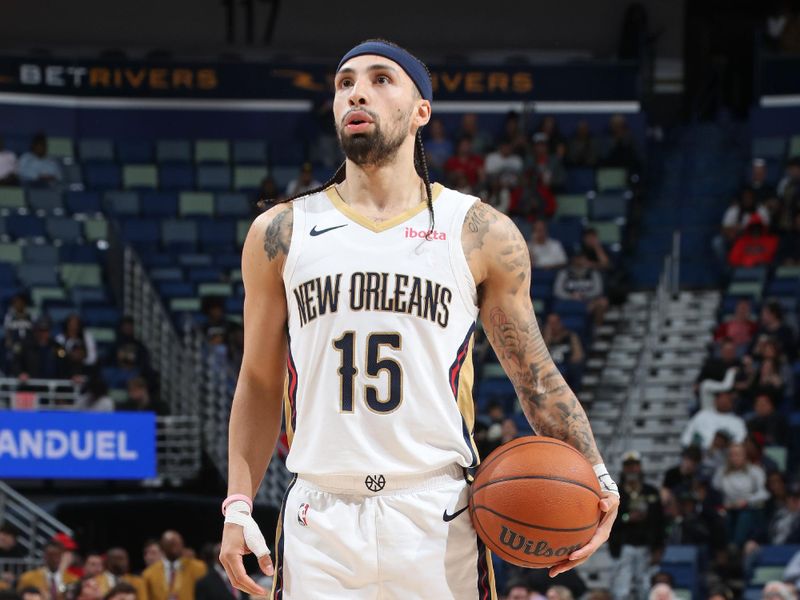 NEW ORLEANS, LA - FEBRUARY 22: Jose Alvarado #15 of the New Orleans Pelicans shoots a free throw during the game against the Houston Rockets on February 22, 2024 at the Smoothie King Center in New Orleans, Louisiana. NOTE TO USER: User expressly acknowledges and agrees that, by downloading and or using this Photograph, user is consenting to the terms and conditions of the Getty Images License Agreement. Mandatory Copyright Notice: Copyright 2024 NBAE (Photo by Layne Murdoch Jr./NBAE via Getty Images)