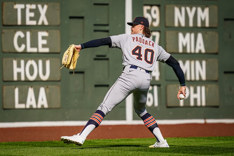 Sep 28, 2025; Boston, Massachusetts, USA; Detroit Tigers pitcher Chris Paddack (40) warms up before the start of the game against the Boston Red Sox at Fenway Park. Mandatory Credit: David Butler II-Imagn Images