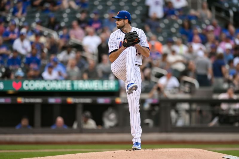 Aug 9, 2023; New York City, New York, USA; New York Mets starting pitcher David Peterson (23) pitches against the Chicago Cubs during the first inning at Citi Field. Mandatory Credit: John Jones-USA TODAY Sports