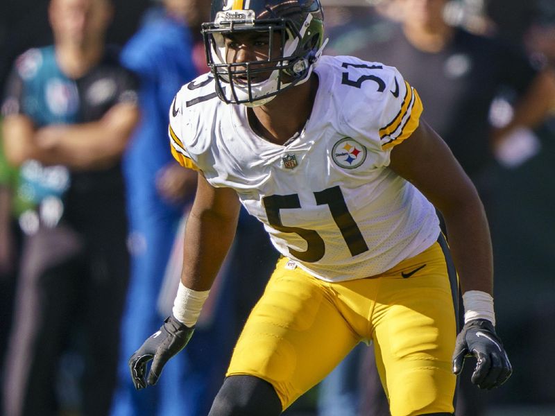 Pittsburgh Steelers linebacker Myles Jack in action during the NFL football game against the Philadelphia Eagles, Sunday, Oct. 30, 2022, in Philadelphia. (AP Photo/Chris Szagola)