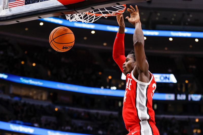 Mar 10, 2023; Chicago, IL, USA; Ohio State Buckeyes center Felix Okpara (34) scores against the Michigan State Spartans during the first half at United Center. Mandatory Credit: Kamil Krzaczynski-USA TODAY Sports