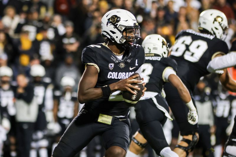 Nov 4, 2023; Boulder, Colorado, USA; Colorado Buffaloes quarterback Shedeur Sanders (2) drops back for a pass against the Oregon State Beavers at Folsom Field. Mandatory Credit: Chet Strange-USA TODAY Sports