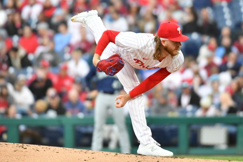 Apr 25, 2023; Philadelphia, Pennsylvania, USA; Philadelphia Phillies starting pitcher Bailey Falter (70) throws a pitch against the Seattle Mariners during the second inning at Citizens Bank Park. Mandatory Credit: Eric Hartline-USA TODAY Sports