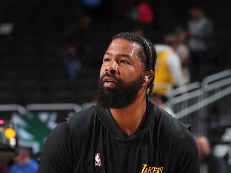 MILWAUKEE, WI - MARCH 13: Markieff Morris #88 of the Los Angeles Lakers warms up before the game against the Milwaukee Bucks on March 13, 2025 at Fiserv Forum Center in Milwaukee, Wisconsin. NOTE TO USER: User expressly acknowledges and agrees that, by downloading and or using this Photograph, user is consenting to the terms and conditions of the Getty Images License Agreement. Mandatory Copyright Notice: Copyright 2025 NBAE(Photo by Gary Dineen/NBAE via Getty Images).