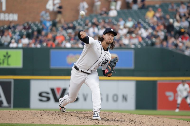 Jun 9, 2023; Detroit, Michigan, USA; Detroit Tigers pitcher Michael Lorenzen (21) pitches during the game against the Arizona Diamondbacks at Comerica Park. Mandatory Credit: Brian Bradshaw Sevald-USA TODAY Sports