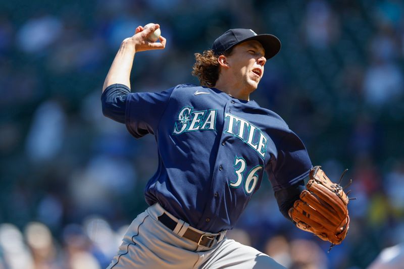 Apr 12, 2023; Chicago, Illinois, USA; Seattle Mariners starting pitcher Logan Gilbert (36) delivers against the Chicago Cubs during the first inning at Wrigley Field. Mandatory Credit: Kamil Krzaczynski-USA TODAY Sports