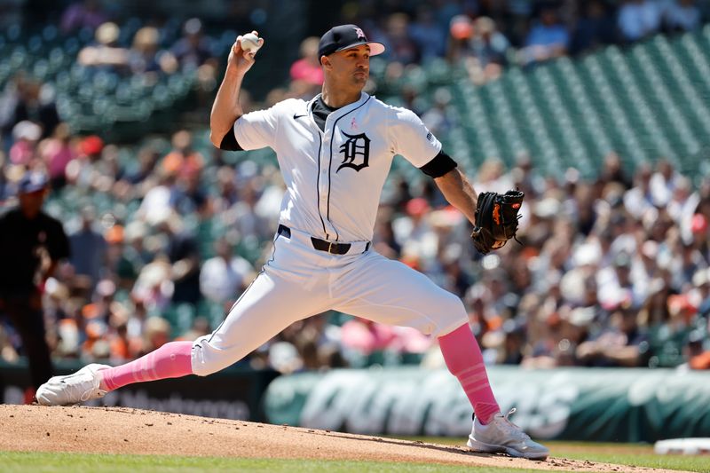 May 12, 2024; Detroit, Michigan, USA;  Detroit Tigers starting pitcher Jack Flaherty (9) pitches in the first inning against the Houston Astros at Comerica Park. Mandatory Credit: Rick Osentoski-USA TODAY Sports