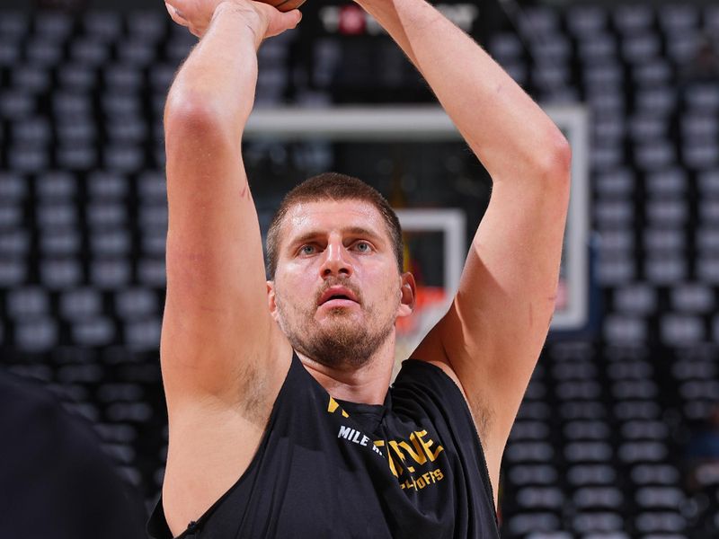DENVER, CO - MAY 3: Nikola Jokic #15 of the Denver Nuggets warms up before the game against the LA Clippers during Round 1 Game 7 of the 2025 NBA Playoffs on May 3, 2025 at Ball Arena in Denver, Colorado. NOTE TO USER: User expressly acknowledges and agrees that, by downloading and/or using this Photograph, user is consenting to the terms and conditions of the Getty Images License Agreement. Mandatory Copyright Notice: Copyright 2025 NBAE (Photo by Garrett Ellwood/NBAE via Getty Images)