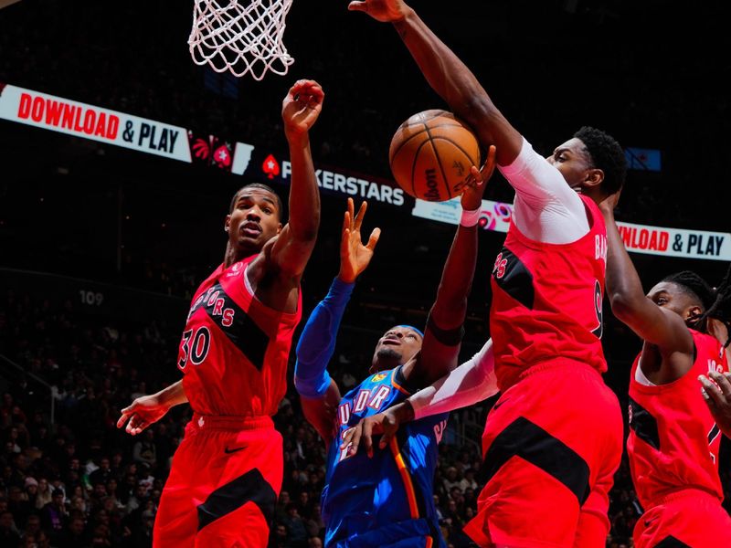 TORONTO, CANADA - DECEMBER 05: Shai Gilgeous-Alexander #2 of the Oklahoma City Thunder shoots the ball during the game against the Toronto Raptors on December 05, 2024 at the Scotiabank Arena in Toronto, Ontario, Canada.  NOTE TO USER: User expressly acknowledges and agrees that, by downloading and or using this Photograph, user is consenting to the terms and conditions of the Getty Images License Agreement.  Mandatory Copyright Notice: Copyright 2024 NBAE (Photo by Mark Blinch/NBAE via Getty Images)