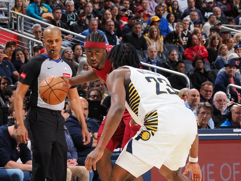 INDIANAPOLIS, IN - MARCH 18:  Caris LeVert #3 of the Cleveland Cavaliers handles the ball during the game  on March 18, 2024 at Gainbridge Fieldhouse in Indianapolis, Indiana. NOTE TO USER: User expressly acknowledges and agrees that, by downloading and or using this Photograph, user is consenting to the terms and conditions of the Getty Images License Agreement. Mandatory Copyright Notice: Copyright 2024 NBAE (Photo by Ron Hoskins/NBAE via Getty Images)