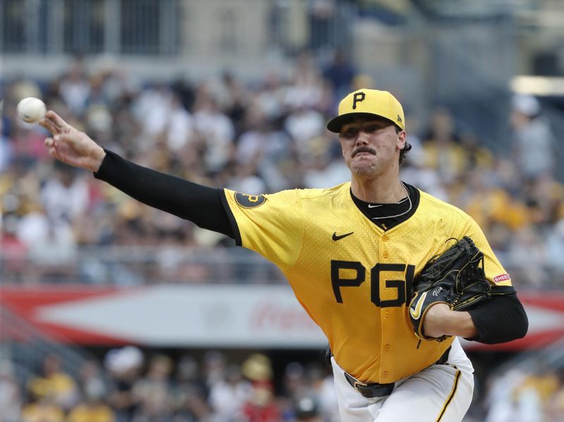 Jul 5, 2024; Pittsburgh, Pennsylvania, USA;  Pittsburgh Pirates starting pitcher Paul Skenes (30) pitches against the New York Mets during the third inning at PNC Park. Mandatory Credit: Charles LeClaire-USA TODAY Sports