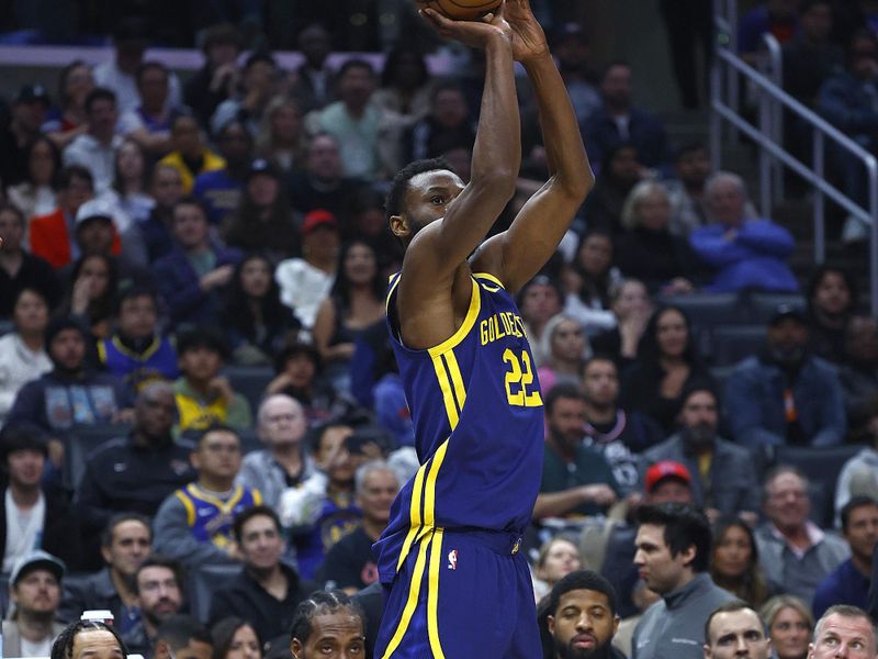 LOS ANGELES, CALIFORNIA - DECEMBER 14:  Andrew Wiggins #22 of the Golden State Warriors takes a shot against the LA Clippers in the first half at Crypto.com Arena on December 14, 2023 in Los Angeles, California.  NOTE TO USER: User expressly acknowledges and agrees that, by downloading and/or using this photograph, user is consenting to the terms and conditions of the Getty Images License Agreement. (Photo by Ronald Martinez/Getty Images)