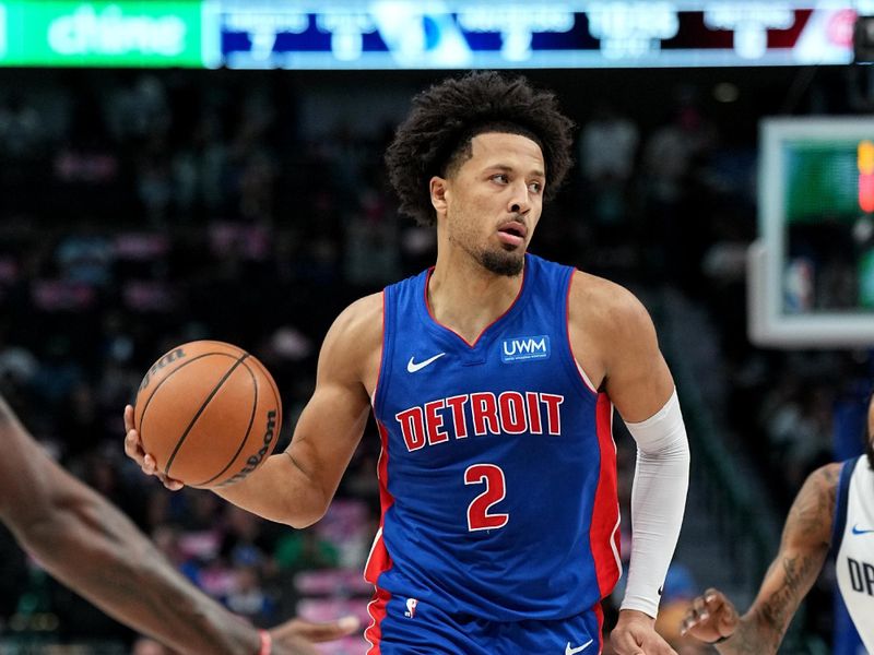 DALLAS, TX - OCTOBER 20: Cade Cunningham #2 of the Detroit Pistons dribbles the ball during the game against the Dallas Mavericks on October 20, 2023 at the American Airlines Center in Dallas, Texas. NOTE TO USER: User expressly acknowledges and agrees that, by downloading and or using this photograph, User is consenting to the terms and conditions of the Getty Images License Agreement. Mandatory Copyright Notice: Copyright 2023 NBAE (Photo by Glenn James/NBAE via Getty Images)