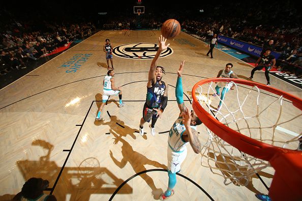 BROOKLYN, NY - NOVEMBER 30: Trendon Watford #9 of the Brooklyn Nets shoots the ball during the game against the Charlotte Hornets on November 30, 2023 at Barclays Center in Brooklyn, New York. NOTE TO USER: User expressly acknowledges and agrees that, by downloading and or using this Photograph, user is consenting to the terms and conditions of the Getty Images License Agreement. Mandatory Copyright Notice: Copyright 2023 NBAE (Photo by Nathaniel S. Butler/NBAE via Getty Images)