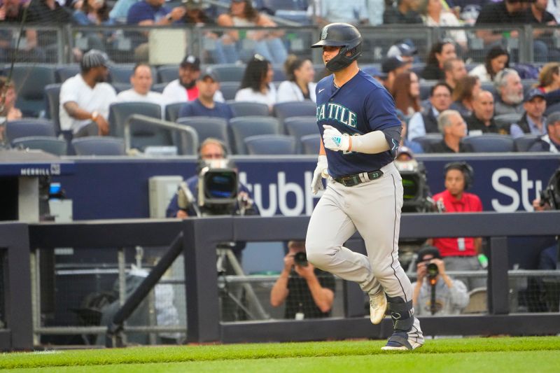 Jun 22, 2023; Bronx, New York, USA;  Seattle Mariners first baseman Ty France (23) rounds the bases after hitting a home run against the New York Yankees during the second inning at Yankee Stadium. Mandatory Credit: Gregory Fisher-USA TODAY Sports