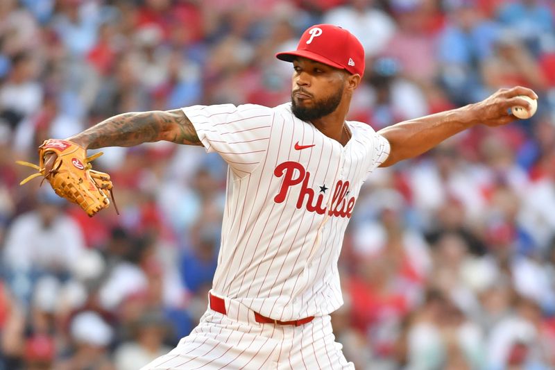 Jun 17, 2024; Philadelphia, Pennsylvania, USA; Philadelphia Phillies pitcher Cristopher Sánchez (61) throws a pitch during the fourth inning against the San Diego Padres at Citizens Bank Park. Mandatory Credit: Eric Hartline-USA TODAY Sports