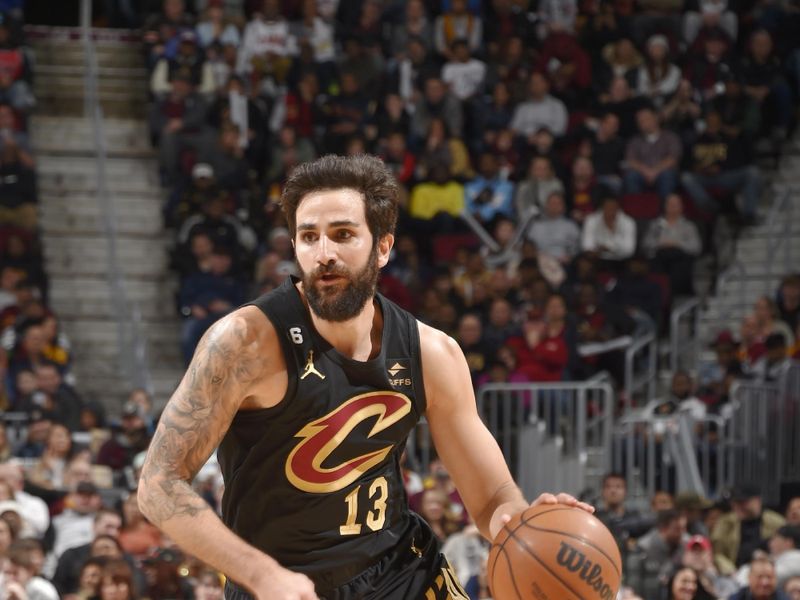 CLEVELAND, OH - FEBRUARY 2: Ricky Rubio #13 of the Cleveland Cavaliers drives to the basket during the game against the Memphis Grizzlies on February 2, 2023 at Rocket Mortgage FieldHouse in Cleveland, Ohio. NOTE TO USER: User expressly acknowledges and agrees that, by downloading and/or using this Photograph, user is consenting to the terms and conditions of the Getty Images License Agreement. Mandatory Copyright Notice: Copyright 2022 NBAE (Photo by David Liam Kyle/NBAE via Getty Images)