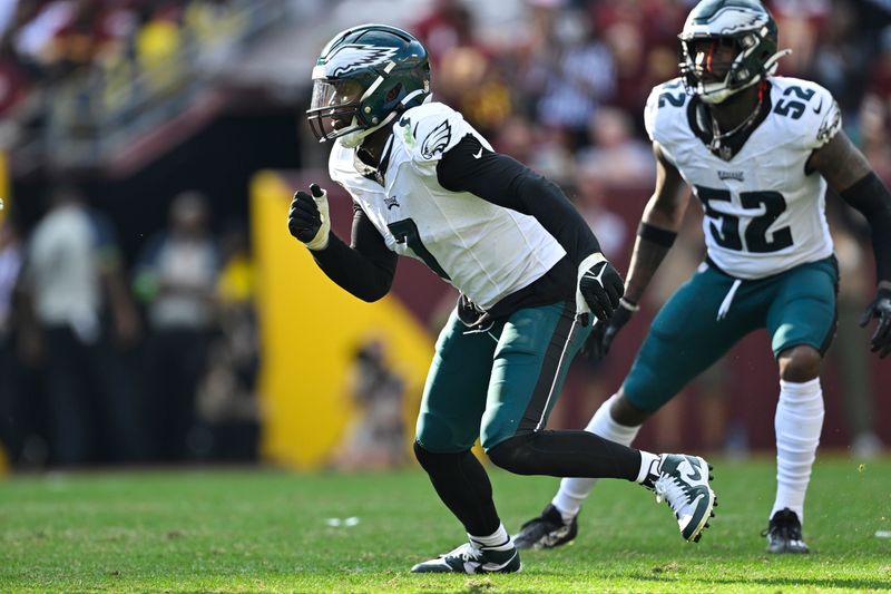 Philadelphia Eagles linebacker Haason Reddick in action during the second half of an NFL football game against the Washington Commanders, Sunday, Oct. 29, 2023, in Landover, Md. (AP Photo/Terrance Williams)