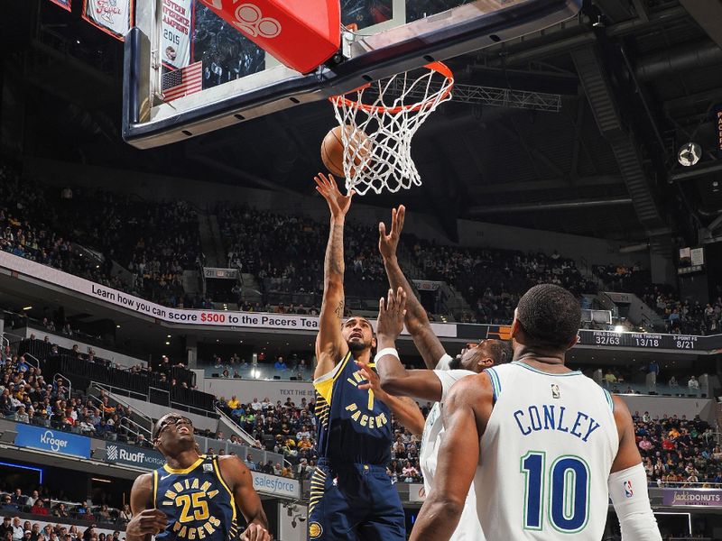 INDIANAPOLIS, IN - MARCH 7: Obi Toppin #1 of the Indiana Pacers shoots the ball during the game against the Minnesota Timberwolves on March 7, 2024 at Gainbridge Fieldhouse in Indianapolis, Indiana. NOTE TO USER: User expressly acknowledges and agrees that, by downloading and or using this Photograph, user is consenting to the terms and conditions of the Getty Images License Agreement. Mandatory Copyright Notice: Copyright 2024 NBAE (Photo by Ron Hoskins/NBAE via Getty Images)