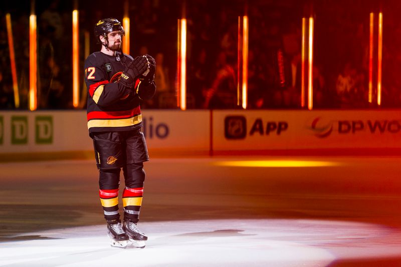 Oct 9, 2025; Vancouver, British Columbia, CAN;  Vancouver Canucks forward Filip Chytil (72) skates out as the game’s first star against the Calgary Flames at Rogers Arena. Mandatory Credit: Bob Frid-Imagn Images
