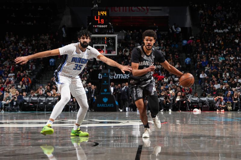 BROOKLYN, NY - DECEMBER 1: Cameron Johnson #2 of the Brooklyn Nets drives to the basket during the game against the Orlando Magic on December 1, 2024 at Barclays Center in Brooklyn, New York. NOTE TO USER: User expressly acknowledges and agrees that, by downloading and or using this Photograph, user is consenting to the terms and conditions of the Getty Images License Agreement. Mandatory Copyright Notice: Copyright 2024 NBAE (Photo by Jesse D. Garrabrant/NBAE via Getty Images)