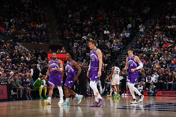 SALT LAKE CITY, UT - DECEMBER 18: Colin Sexton #2 of the Utah Jazz celebrates during the game against the Brooklyn Nets on December 18, 2023 at vivint.SmartHome Arena in Salt Lake City, Utah. NOTE TO USER: User expressly acknowledges and agrees that, by downloading and or using this Photograph, User is consenting to the terms and conditions of the Getty Images License Agreement. Mandatory Copyright Notice: Copyright 2023 NBAE (Photo by Melissa Majchrzak/NBAE via Getty Images)