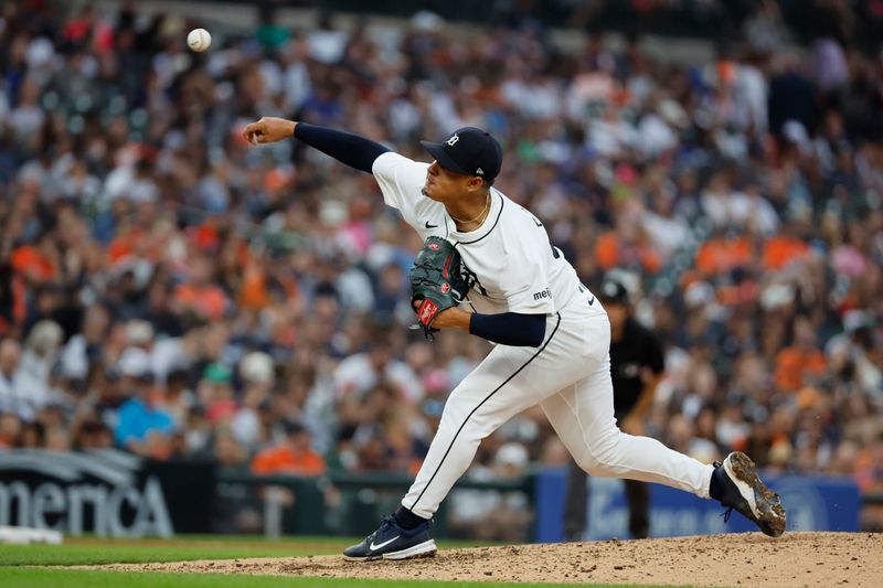 Sep 29, 2024; Detroit, Michigan, USA;  Detroit Tigers starting pitcher Keider Montero (54) pitches in the seventh inning against the Chicago White Sox at Comerica Park. Mandatory Credit: Rick Osentoski-Imagn Images