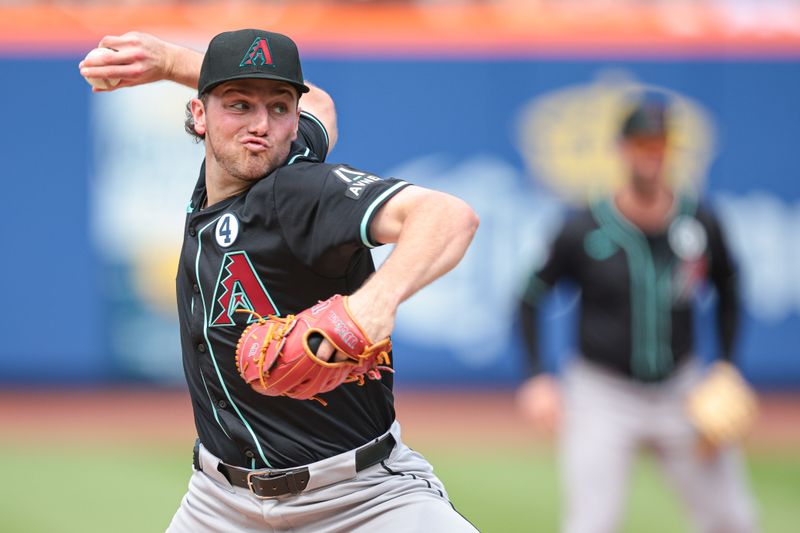 Jun 2, 2024; New York City, New York, USA; Arizona Diamondbacks starting pitcher Brandon Pfaadt (32) delivers a pitch during the fifth inning against the New York Mets at Citi Field. Mandatory Credit: Vincent Carchietta-USA TODAY Sports