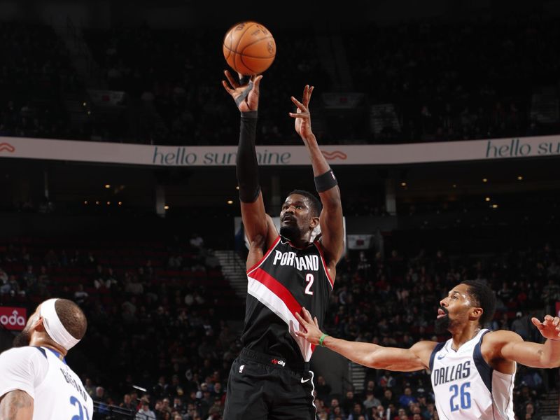 PORTLAND, OR - DECEMBER 1: Deandre Ayton #2 of the Portland Trail Blazers shoots the ball during the game against the Dallas Mavericks on December 1, 2024 at the Moda Center Arena in Portland, Oregon. NOTE TO USER: User expressly acknowledges and agrees that, by downloading and or using this photograph, user is consenting to the terms and conditions of the Getty Images License Agreement. Mandatory Copyright Notice: Copyright 2024 NBAE (Photo by Cameron Browne/NBAE via Getty Images)